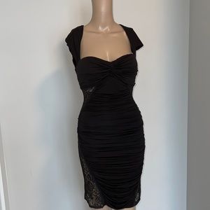 Bebe ruched Black Lace Sheath Dress size medium
